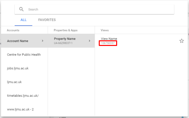 Google analytics - selecting a view ID