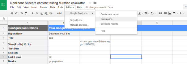 Running a report in Google sheet with Google analytics api